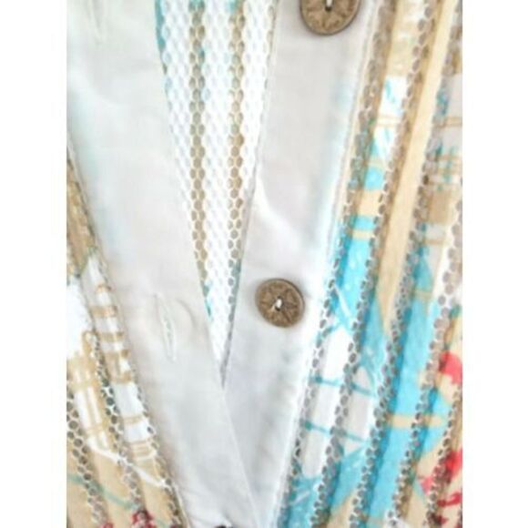 Multiples Women's Jacket Plus 2X Aqua-Tan-Red Multi Color Eyelet‎ Half Slv. NWOT - Picture 6 of 9